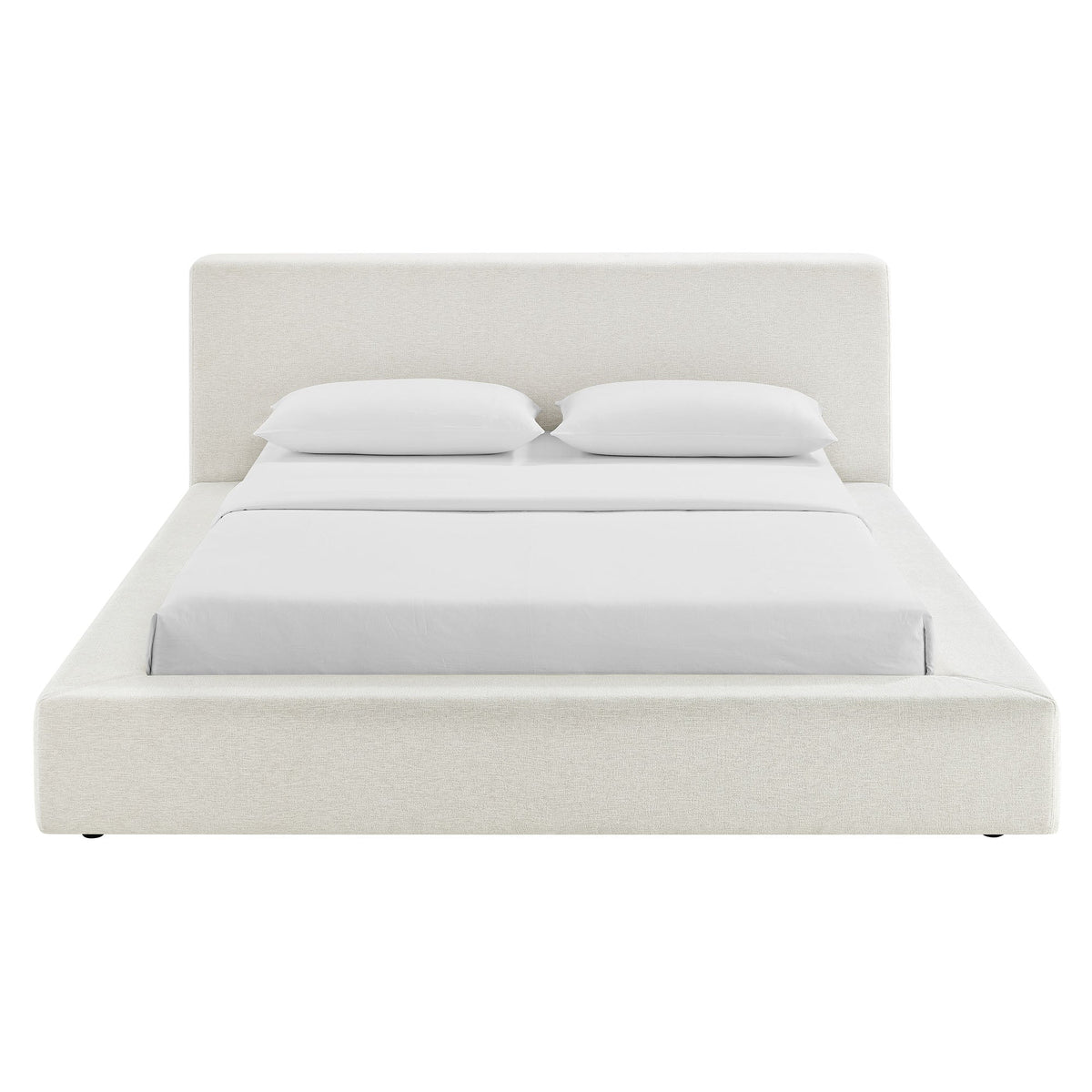 Luma Chenille Upholstered Queen Platform Bed Frame by Modway - Ivory Fabric / Light Gray Fabric