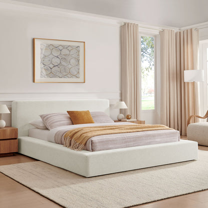 Luma Chenille Upholstered Queen Platform Bed Frame by Modway - Ivory Fabric / Light Gray Fabric