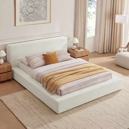 Luma Chenille Upholstered Queen Platform Bed Frame by Modway - Ivory Fabric / Light Gray Fabric