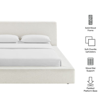 Luma Chenille Upholstered Queen Platform Bed Frame by Modway - Ivory Fabric / Light Gray Fabric