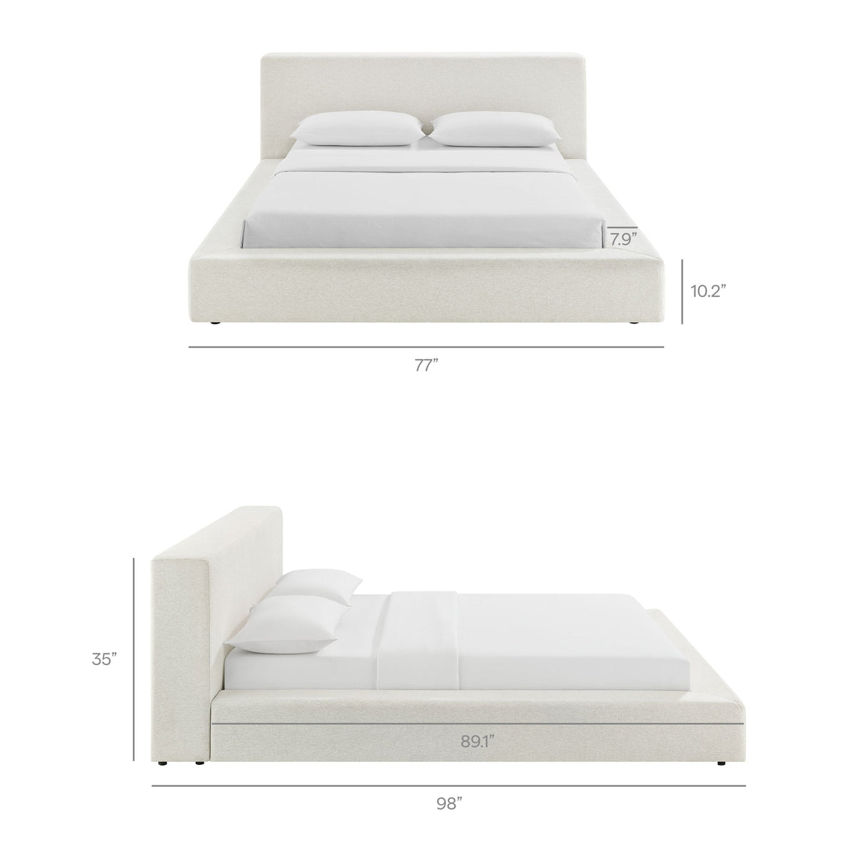 Luma Chenille Upholstered Queen Platform Bed Frame by Modway - Ivory Fabric / Light Gray Fabric