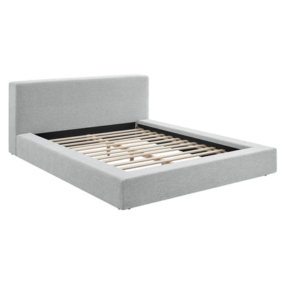Luma Chenille Upholstered Queen Platform Bed Frame by Modway - Ivory Fabric / Light Gray Fabric