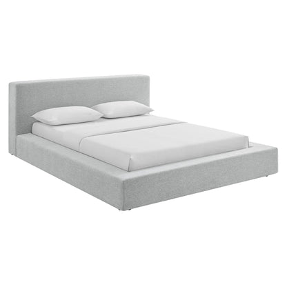 Luma Chenille Upholstered Queen Platform Bed Frame by Modway - Ivory Fabric / Light Gray Fabric