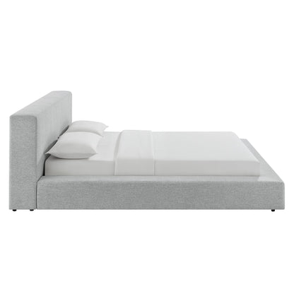 Luma Chenille Upholstered Queen Platform Bed Frame by Modway - Ivory Fabric / Light Gray Fabric
