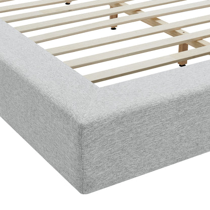 Luma Chenille Upholstered Queen Platform Bed Frame by Modway - Ivory Fabric / Light Gray Fabric
