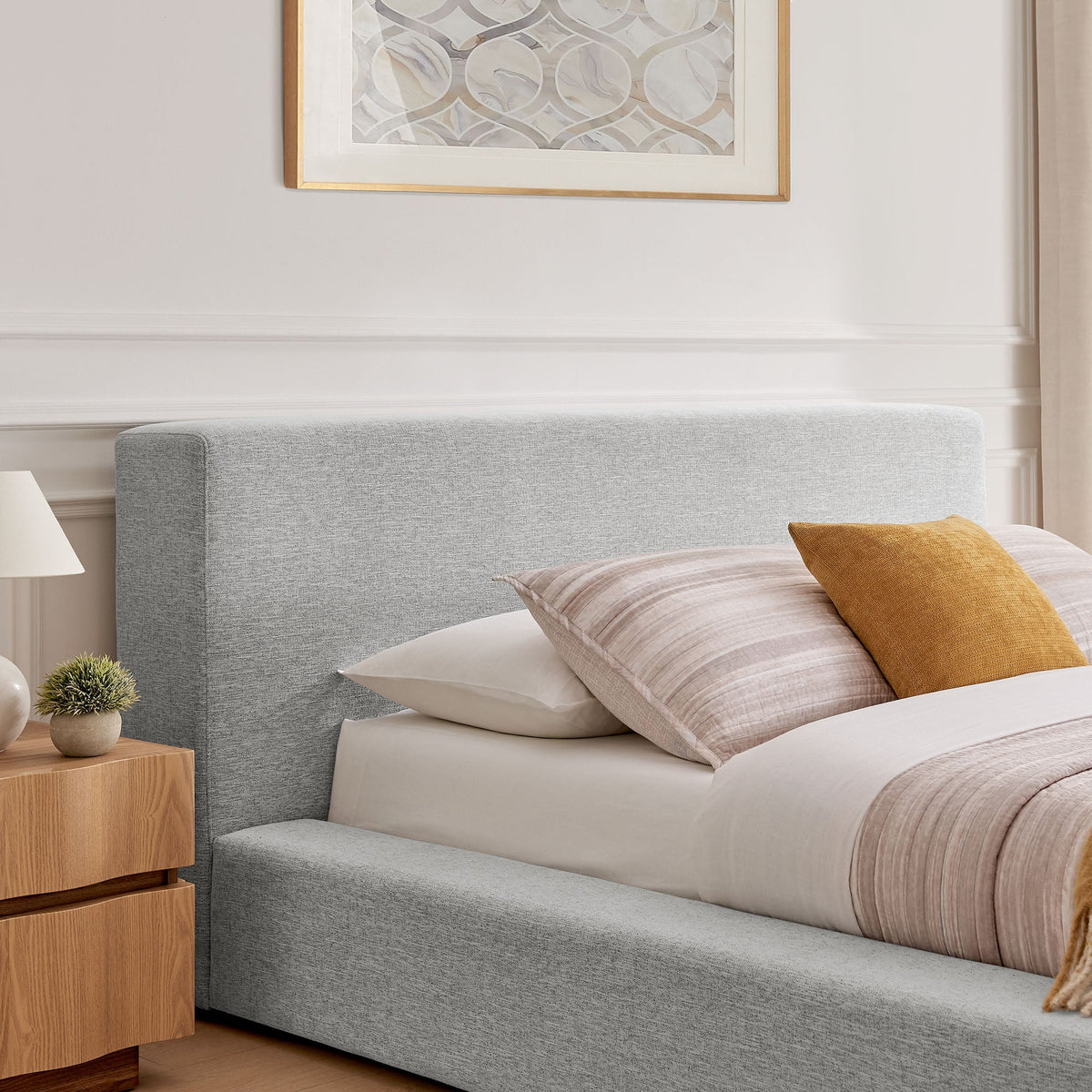 Luma Chenille Upholstered Queen Platform Bed Frame by Modway - Ivory Fabric / Light Gray Fabric