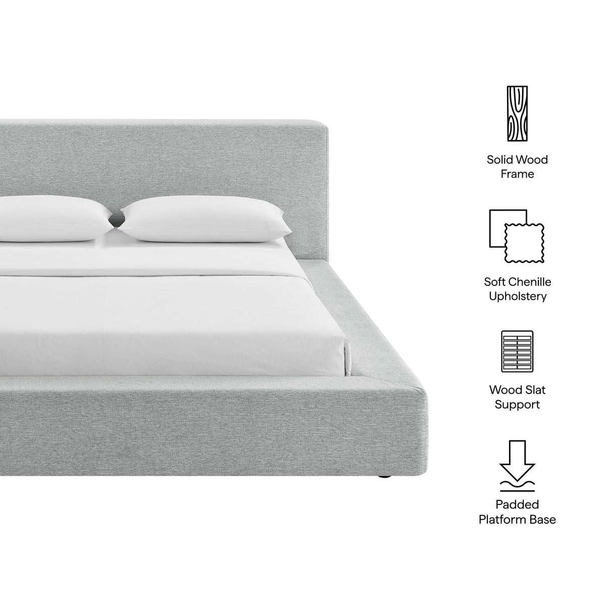 Luma Chenille Upholstered Queen Platform Bed Frame by Modway - Ivory Fabric / Light Gray Fabric