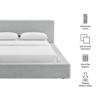 Luma Chenille Upholstered Queen Platform Bed Frame by Modway - Ivory Fabric / Light Gray Fabric