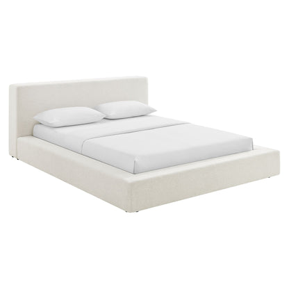 Luma Chenille Upholstered King Platform Bed Frame by Modway - Ivory Fabric / Light Gray Fabric