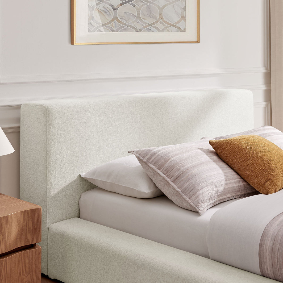 Luma Chenille Upholstered King Platform Bed Frame by Modway - Ivory Fabric / Light Gray Fabric