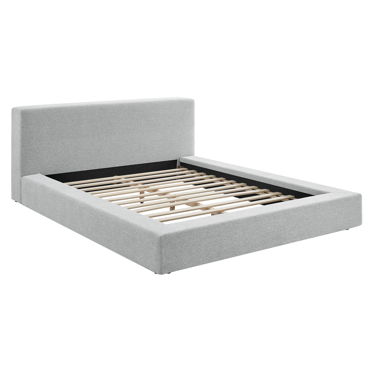 Luma Chenille Upholstered King Platform Bed Frame by Modway - Ivory Fabric / Light Gray Fabric