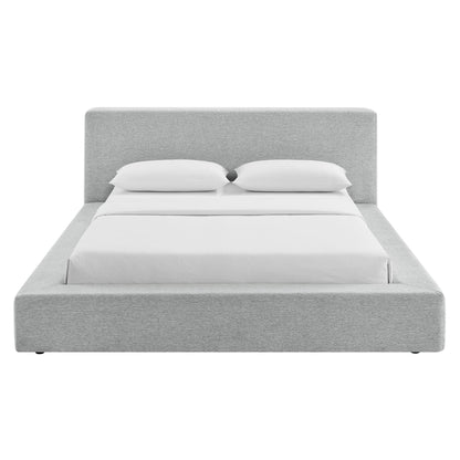 Luma Chenille Upholstered King Platform Bed Frame by Modway - Ivory Fabric / Light Gray Fabric