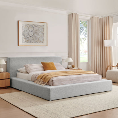 Luma Chenille Upholstered King Platform Bed Frame by Modway - Ivory Fabric / Light Gray Fabric