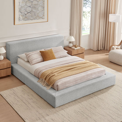Luma Chenille Upholstered King Platform Bed Frame by Modway - Ivory Fabric / Light Gray Fabric
