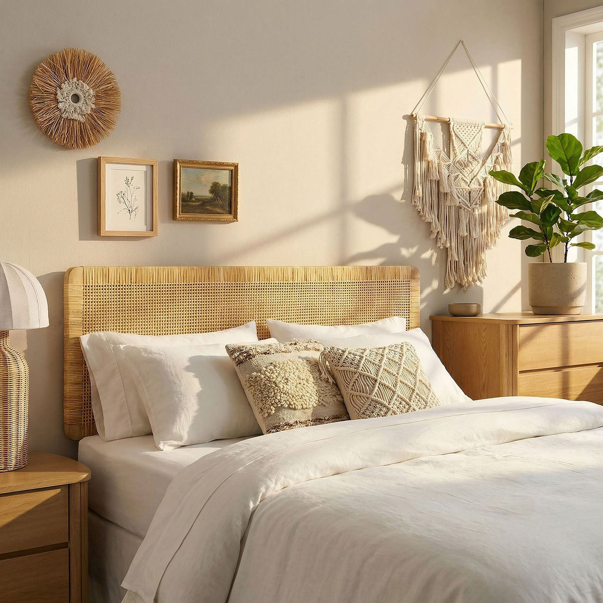 Sandy Wall Mounted Wood and Rattan King Size Headboard by Modway