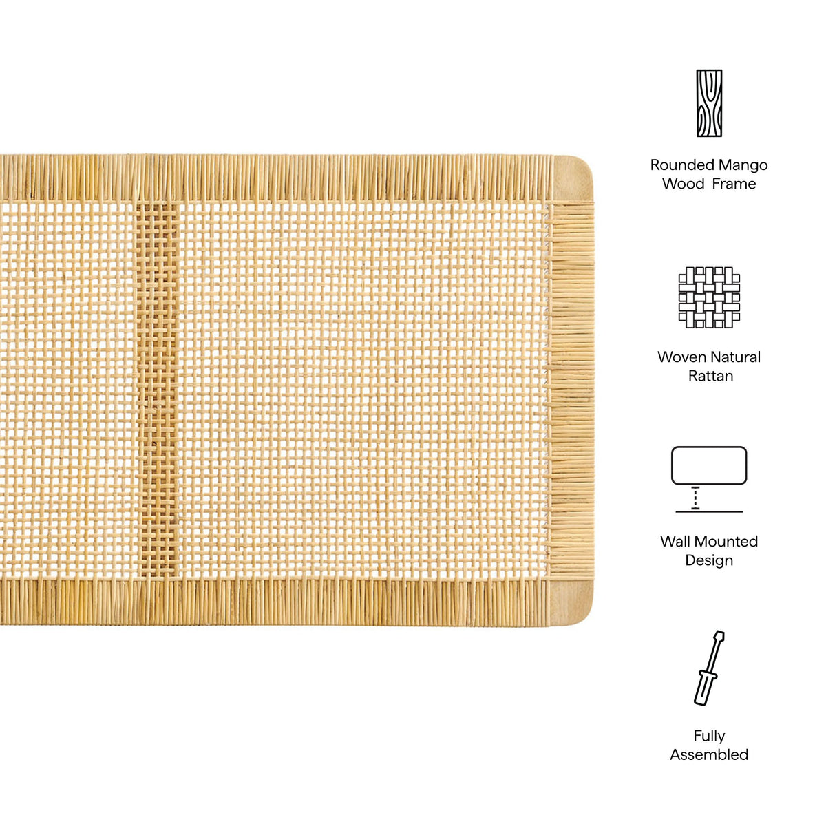 Sandy Wall Mounted Wood and Rattan King Size Headboard by Modway