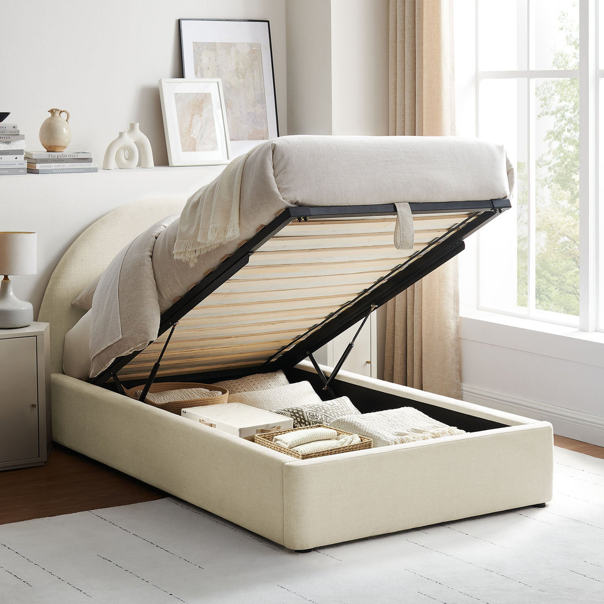 Resort Twin Arched Upholstered Fabric Storage Platform Bed Frame by Modway