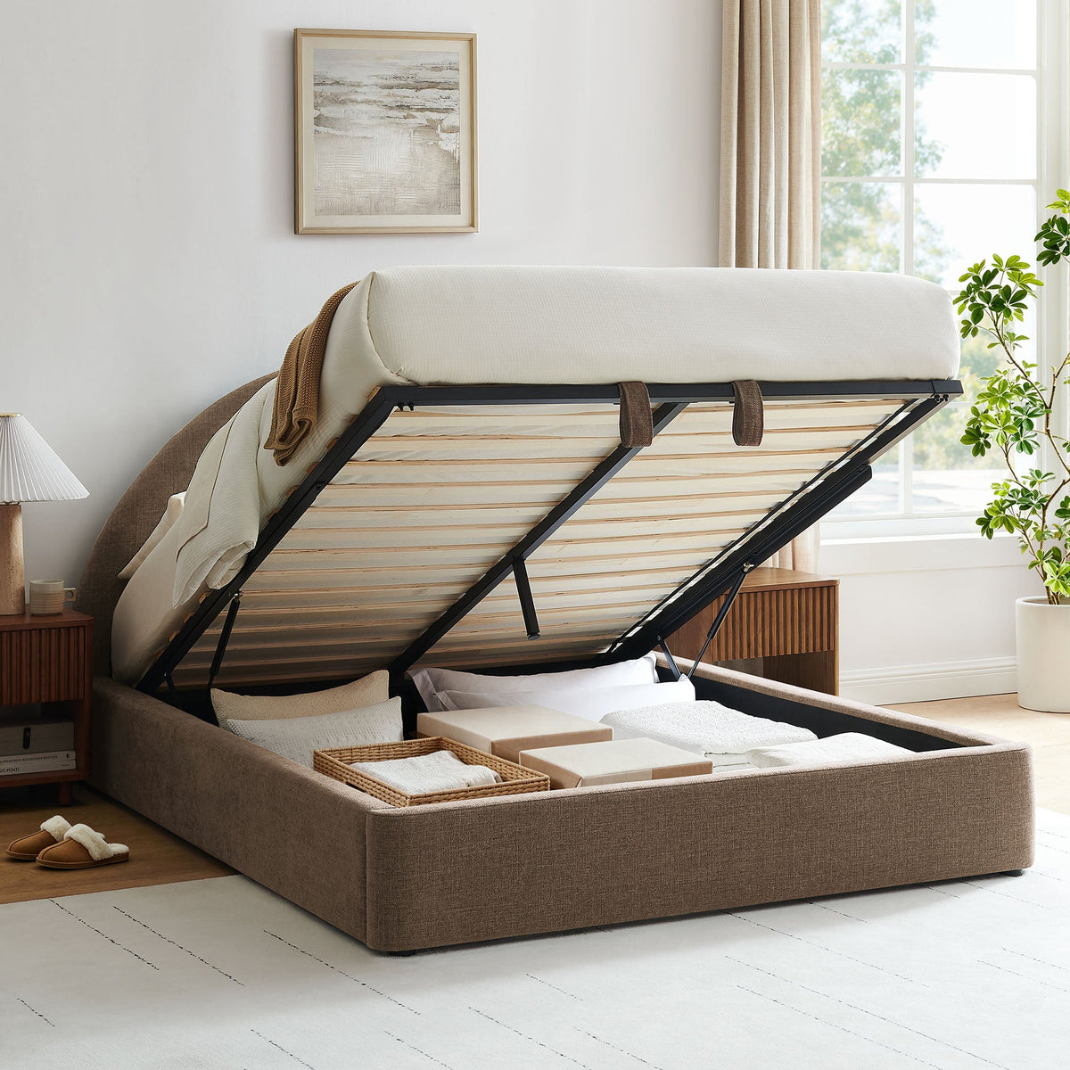 Resort Full Arched Upholstered Fabric Storage Platform Bed Frame by Modway