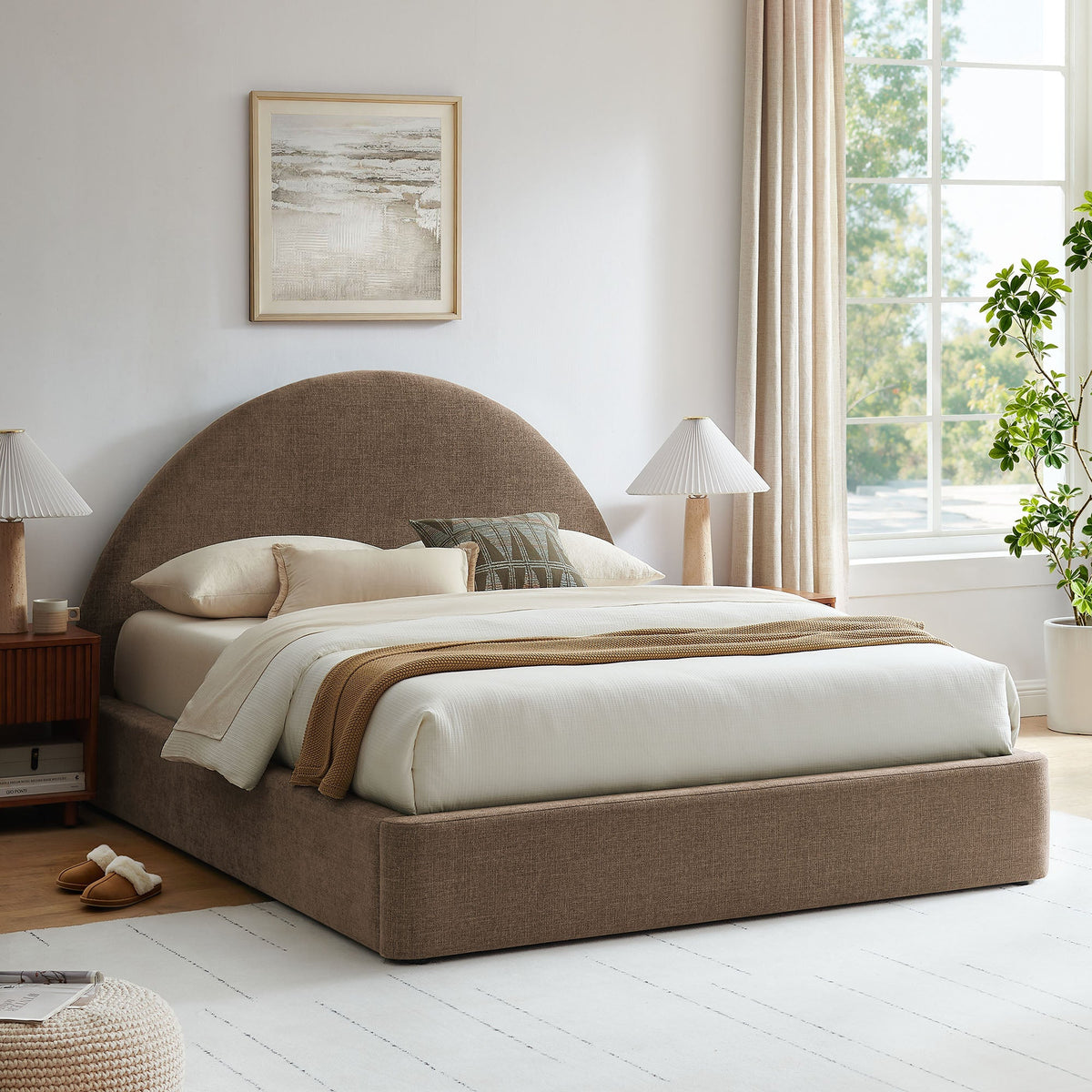 Resort King Arched Upholstered Fabric Storage Platform Bed Frame by Modway