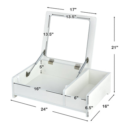 Compact Bay Window Makeup Dressing Table with Flip-Top Mirror