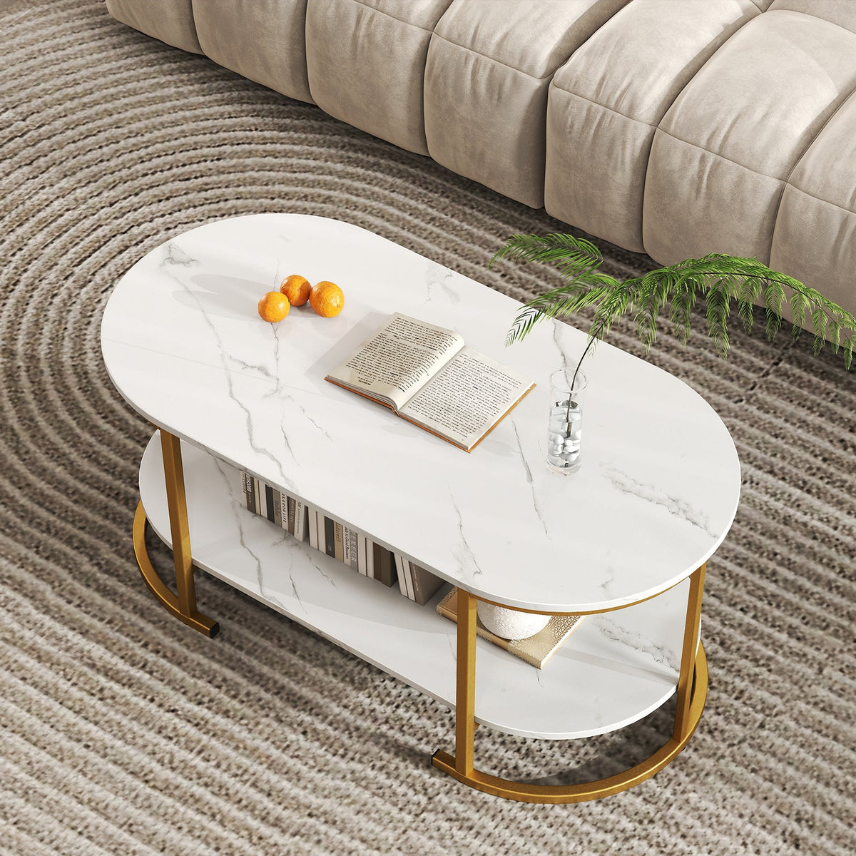 Marble Coffee Table with Open Storage Shelf