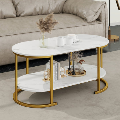 Marble Coffee Table with Open Storage Shelf