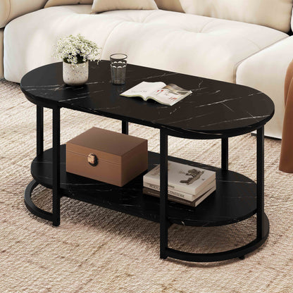 Marble Coffee Table with Open Storage Shelf