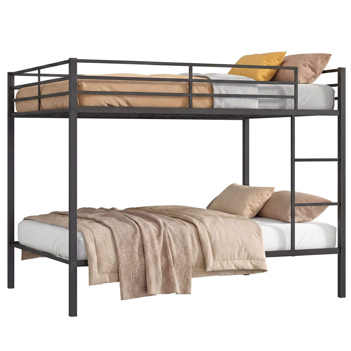Metal Bunk Bed Full Over Full with Length Safety Guardrail-Black