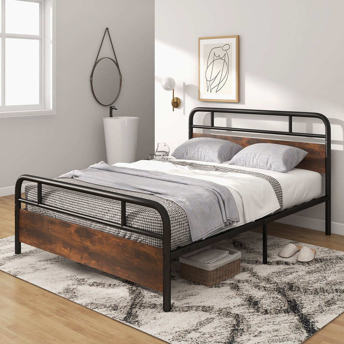 Twin/Full/Queen Size Bed Frame with Industrial Headboard