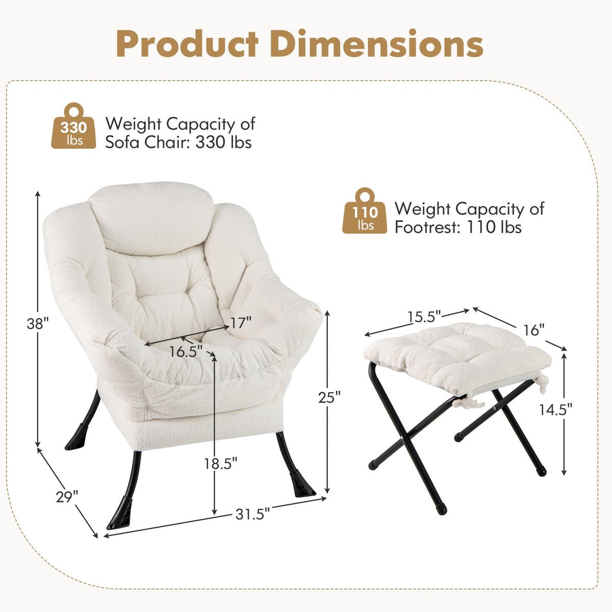 Modern Accent Chair with Folding Footrest and Head Pillow