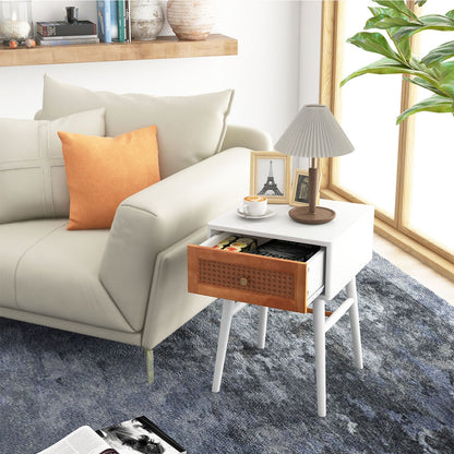 1-Drawer Modern Bedside Table with Solid Wood Legs