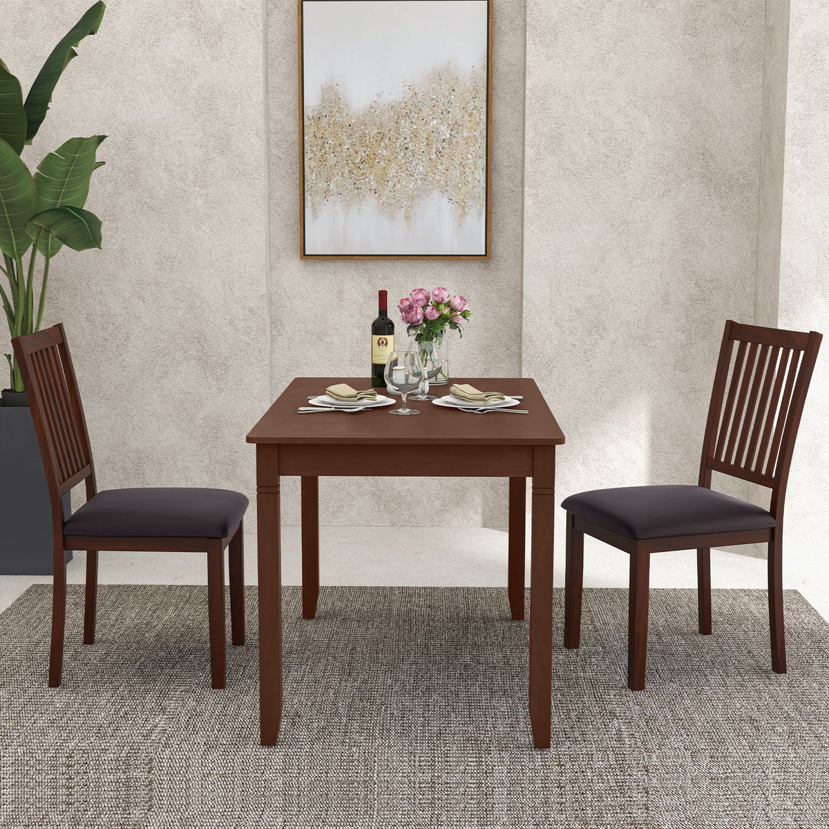 Upholstered Modern Dining Chair Set of 2 with Slanted High Backrest-Brown
