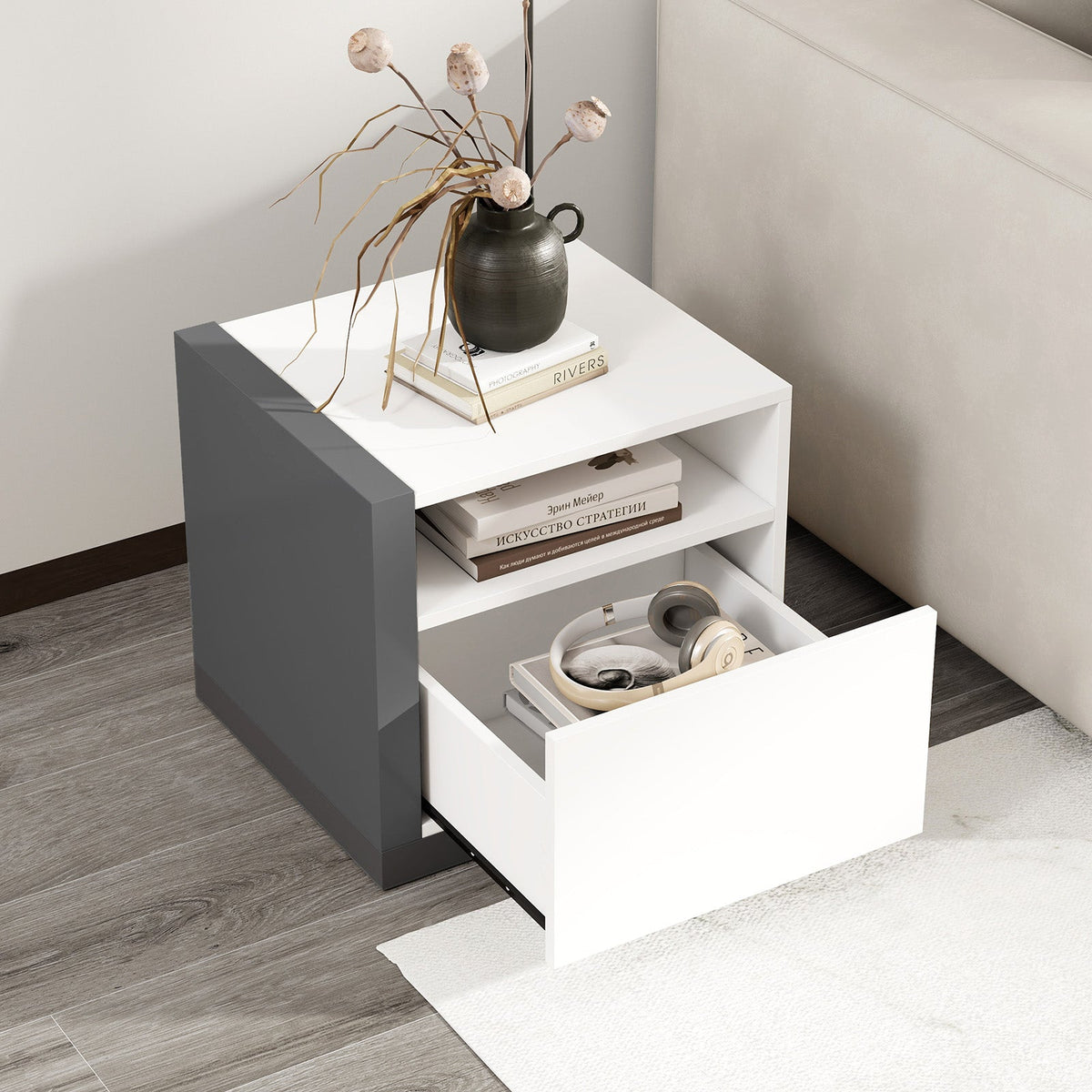 Modern Minimalist Nightstand with Drawer for Bedroom
