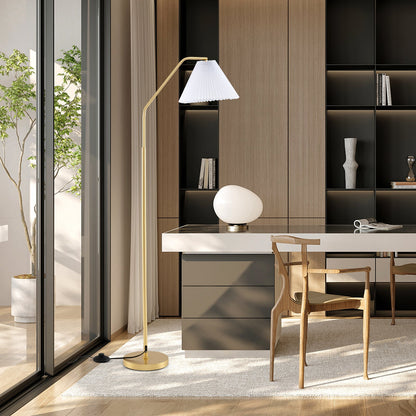 Modern Standing Lamp with Adjustable Lamp Head and Pleated Lampshade