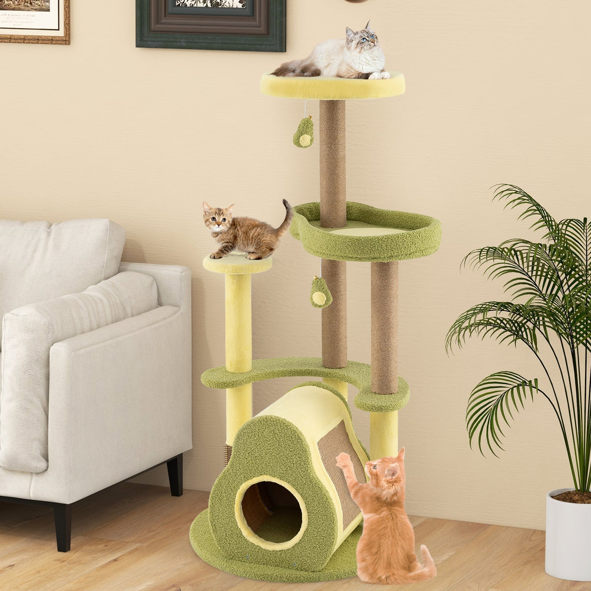 Freestanding Multi-level Avocado Cat Tower with Private Condo-Green