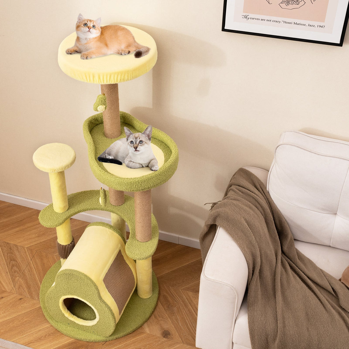 Freestanding Multi-level Avocado Cat Tower with Private Condo-Green