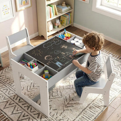 Multifunctional Kids Table and 2 Chairs Set with Chalkboard