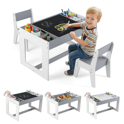 Multifunctional Kids Table and 2 Chairs Set with Chalkboard