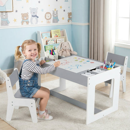 Multifunctional Kids Table and 2 Chairs Set with Chalkboard