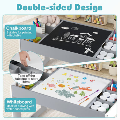 Multifunctional Kids Table and 2 Chairs Set with Chalkboard