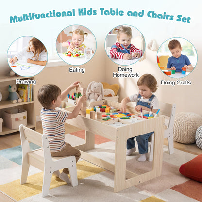 Multifunctional Kids Table and 2 Chairs Set with Chalkboard