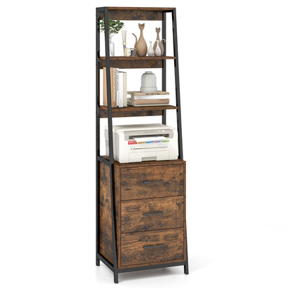 Multifunctional Tall Bookcase with Open Shelves and Storage Drawers
