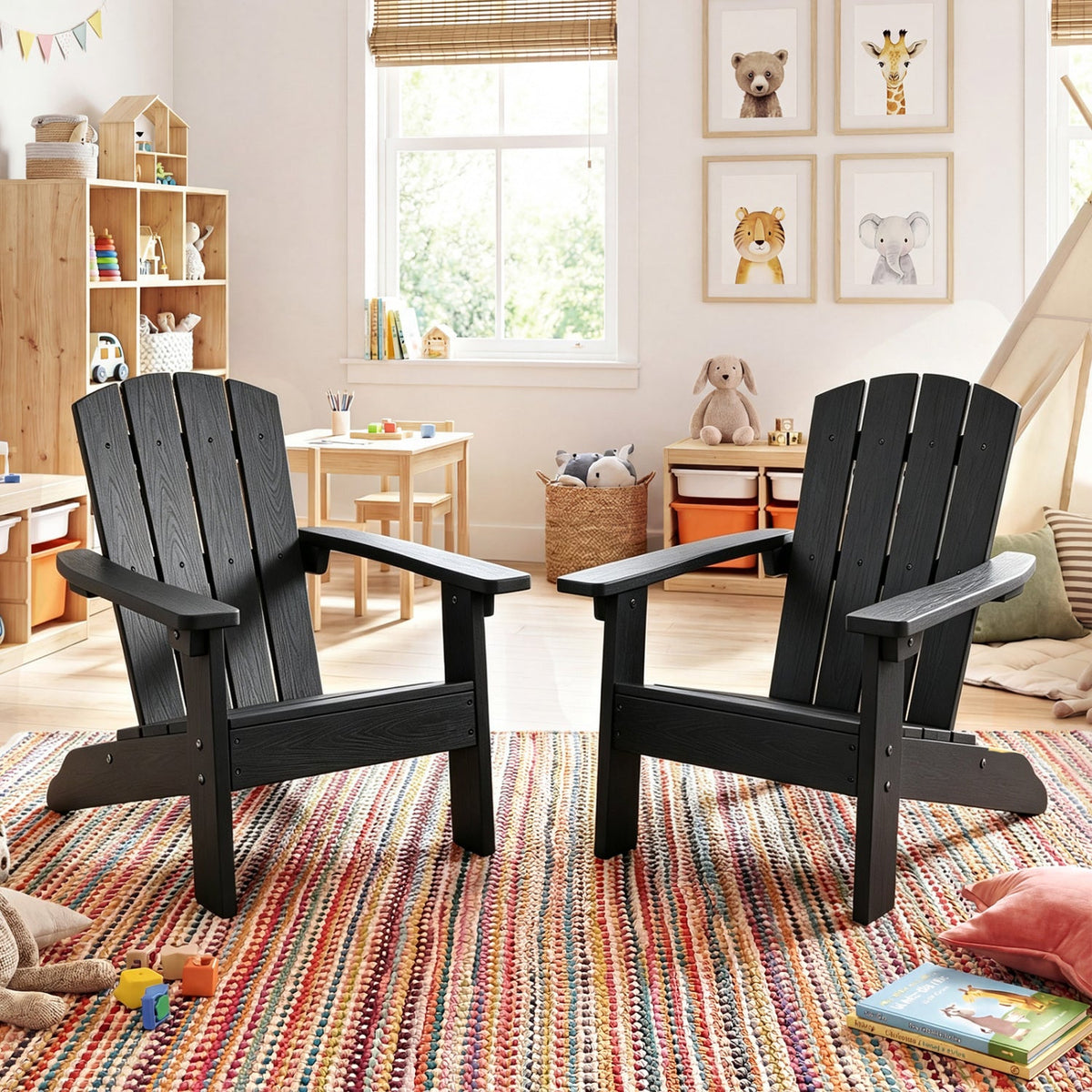 Set of 2 Kid's Adirondack Chair with with High Backrest and Armrests