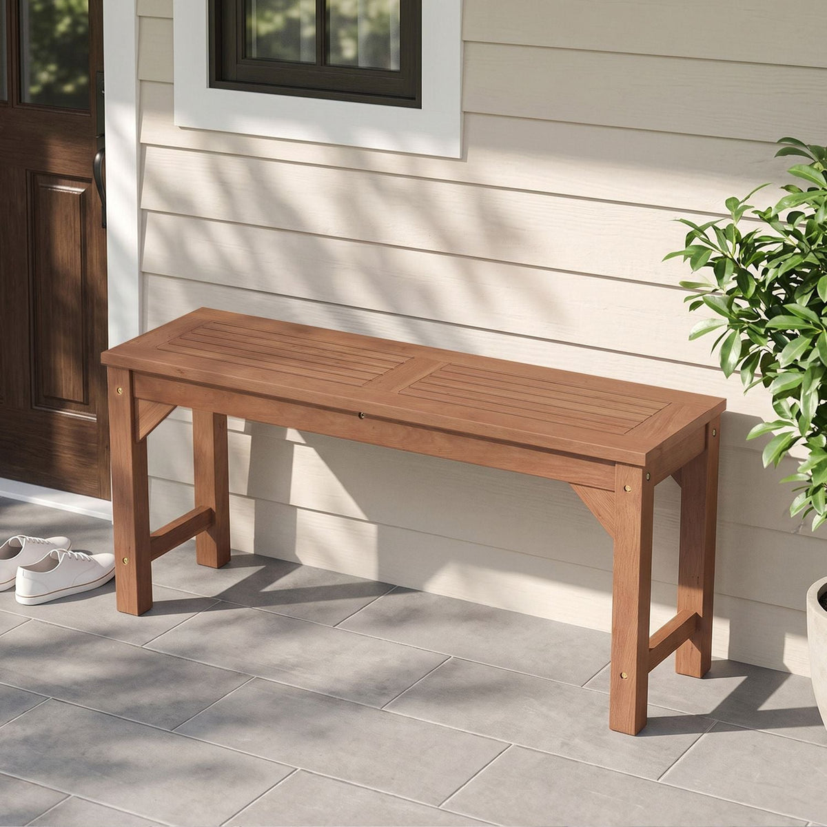 2-Seater Patio Backless Dining Bench with Breathable Slatted Seat