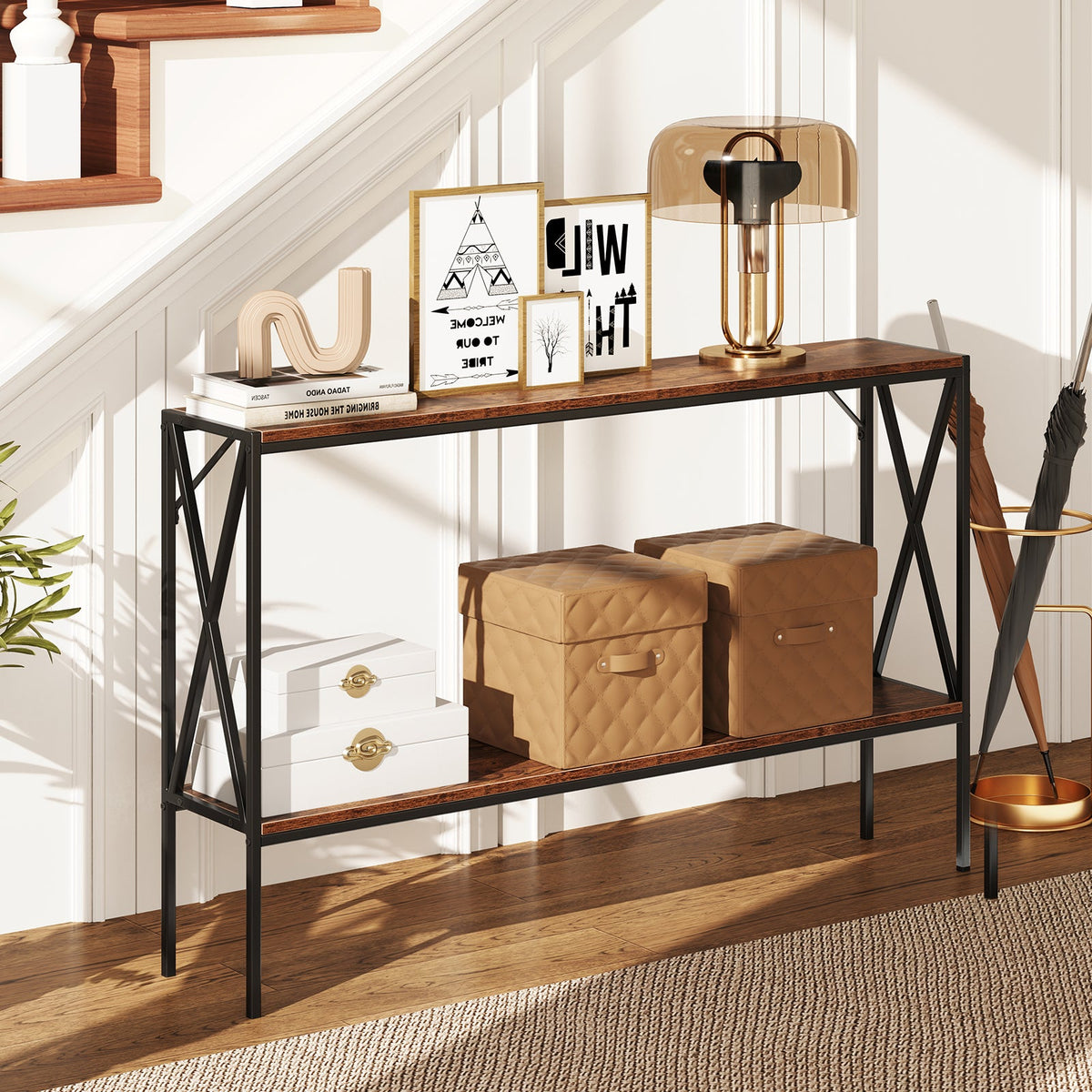 Narrow Console Table 2-Tier Entryway Table with Storage