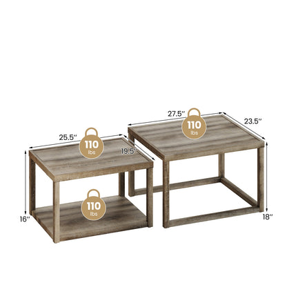 Nesting Coffee Table Set of 2 Stackable Rectangular End Tables-Gray