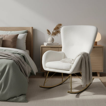 Nursery Rocking Chair with Curved Backrest and Armrests-White