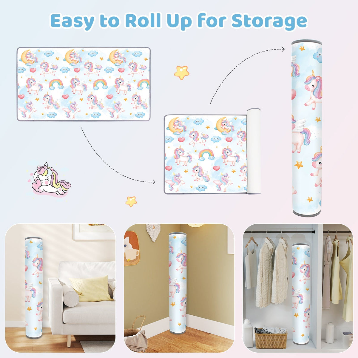 One-Piece Reversible Roll Up Soft Foam Activity Mat for Toddlers