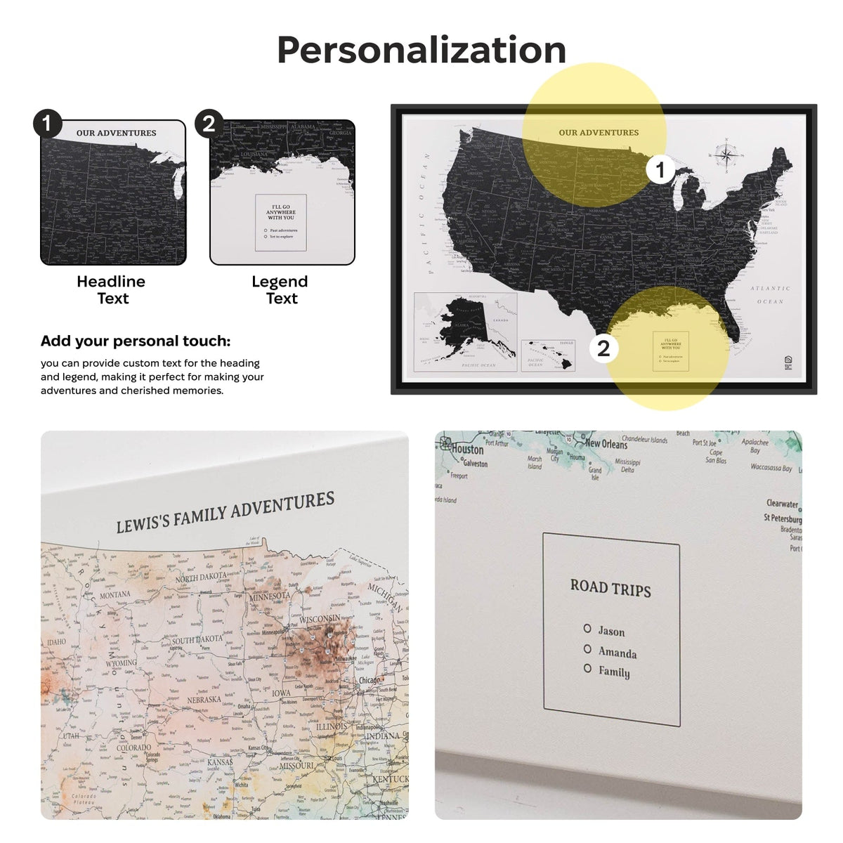 Wooden Canvas USA Map - Onyx