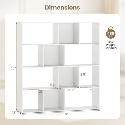 Open Shelf Bookcase 4-Tier Modern Bookshelf with 12 Storage Compartments-White
